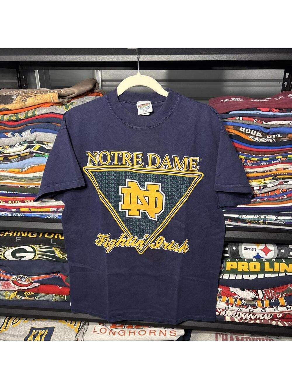 Vintage 90s Notre Dame Fighting Irish T Shirt Tee Made in USA Navy Medium